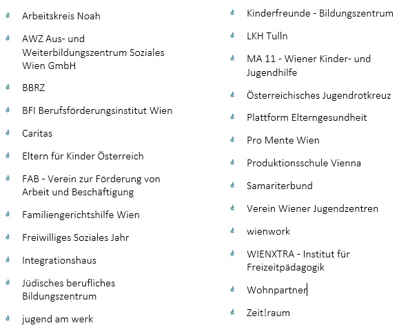 Auflistung soziale Einrichtungen